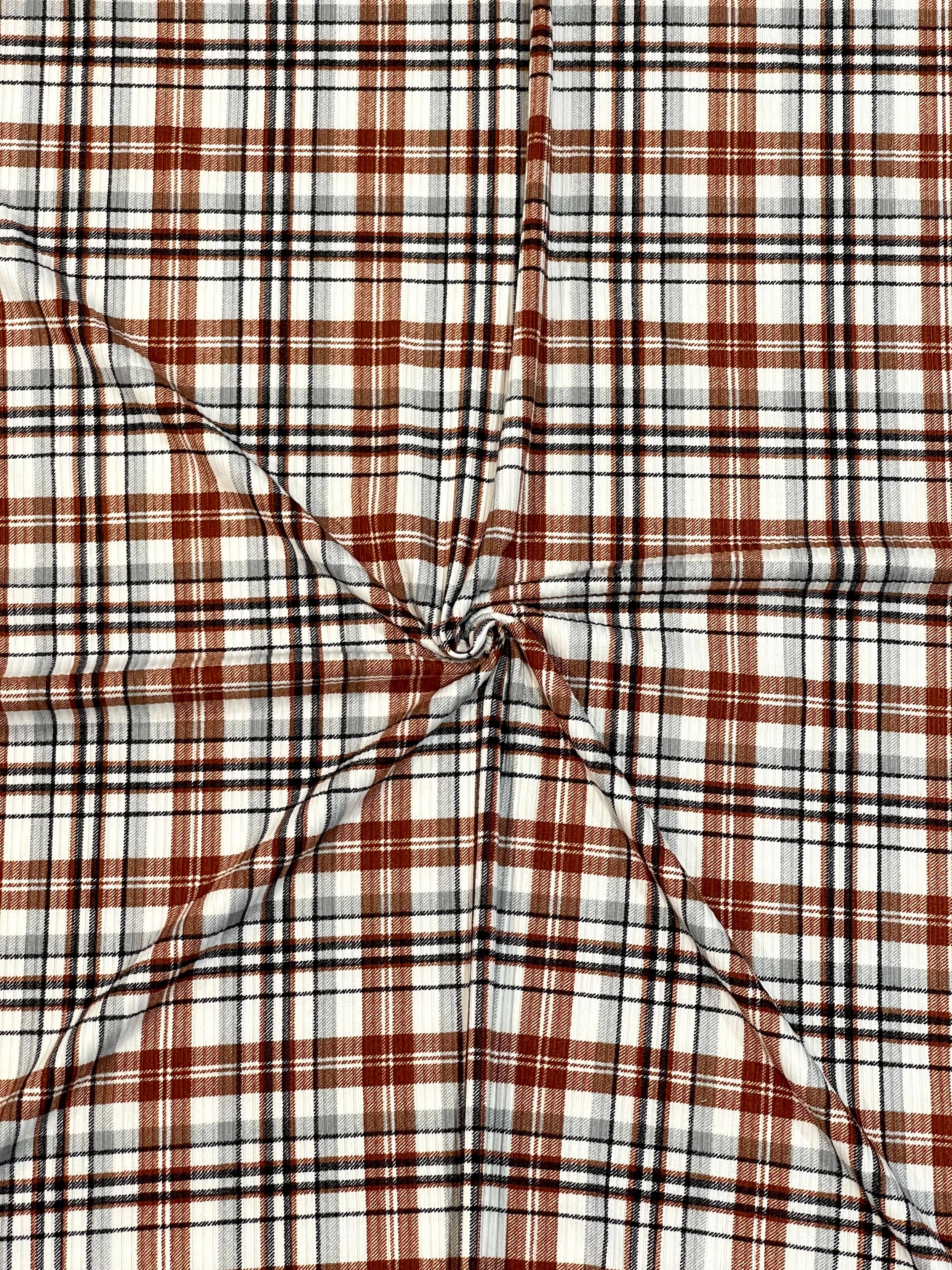 (RIB) BROWN, GRAY, BLACK AND OFF WHITE PLAID
