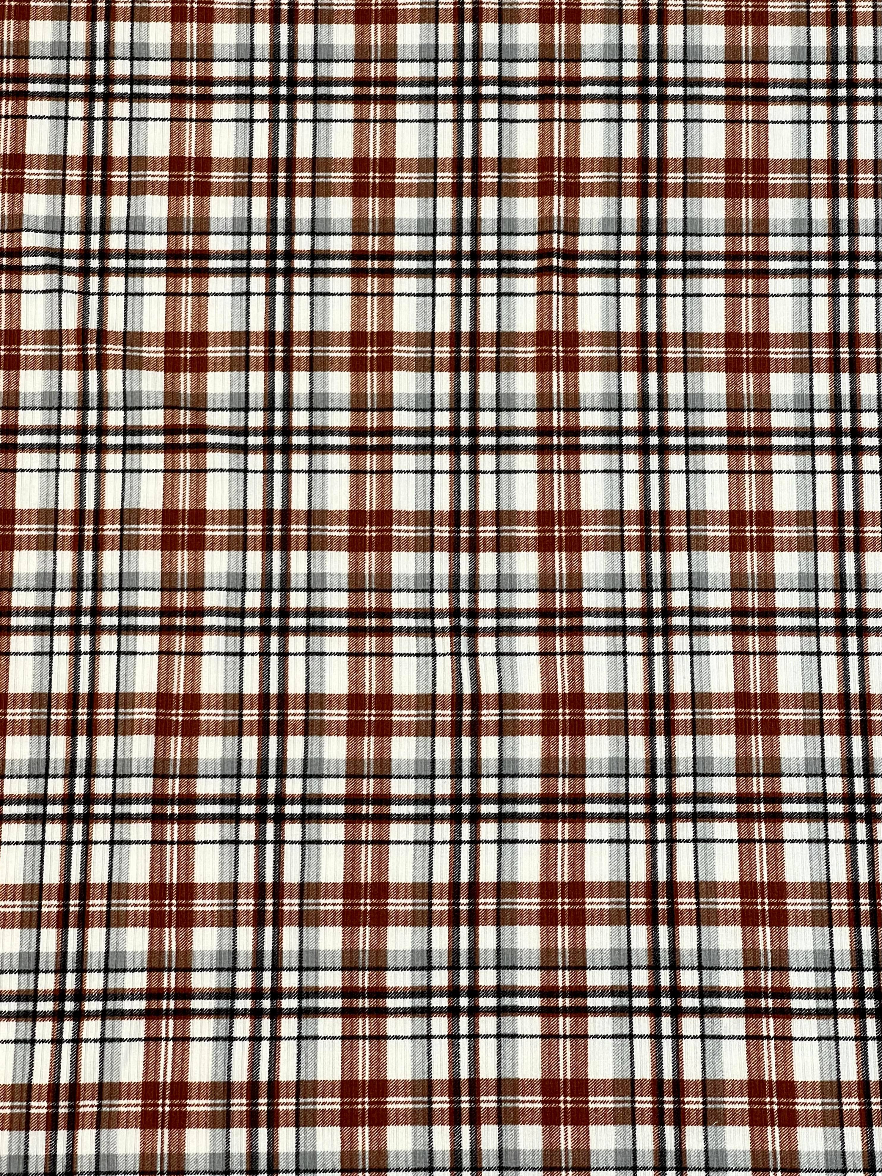(RIB) BROWN, GRAY, BLACK AND OFF WHITE PLAID