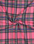 (FRENCH TERRY) BLACK AND PURPLE PLAID ON BRIGHT PINK
