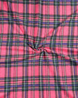 (FRENCH TERRY) BLACK AND PURPLE PLAID ON BRIGHT PINK