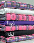(FRENCH TERRY) BLACK AND PURPLE PLAID ON BRIGHT PINK