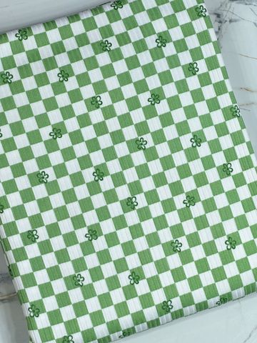 (4X2 YUMMY RIB) GREEN/IVORY CHECKERED W/FLOWERS