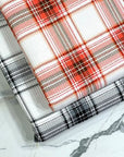 (RIB) CORAL, RED, AND BROWN PLAID ON OFF WHITE