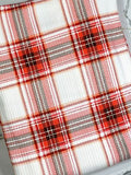 (RIB) CORAL, RED, AND BROWN PLAID ON OFF WHITE