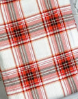 (RIB) CORAL, RED, AND BROWN PLAID ON OFF WHITE