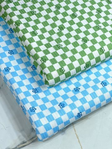 (4X2 YUMMY RIB) GREEN/IVORY CHECKERED W/FLOWERS