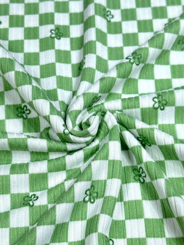 (4X2 YUMMY RIB) GREEN/IVORY CHECKERED W/FLOWERS