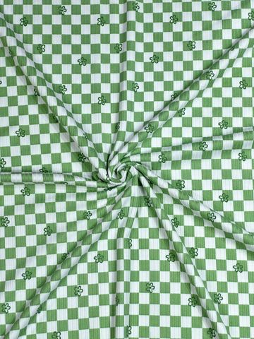 (4X2 YUMMY RIB) GREEN/IVORY CHECKERED W/FLOWERS